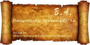 Benyovszky Annunciáta névjegykártya